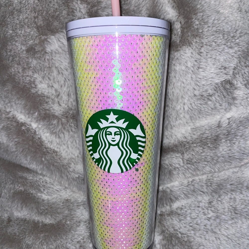 Starbucks sequin 2020 cup. White/pink